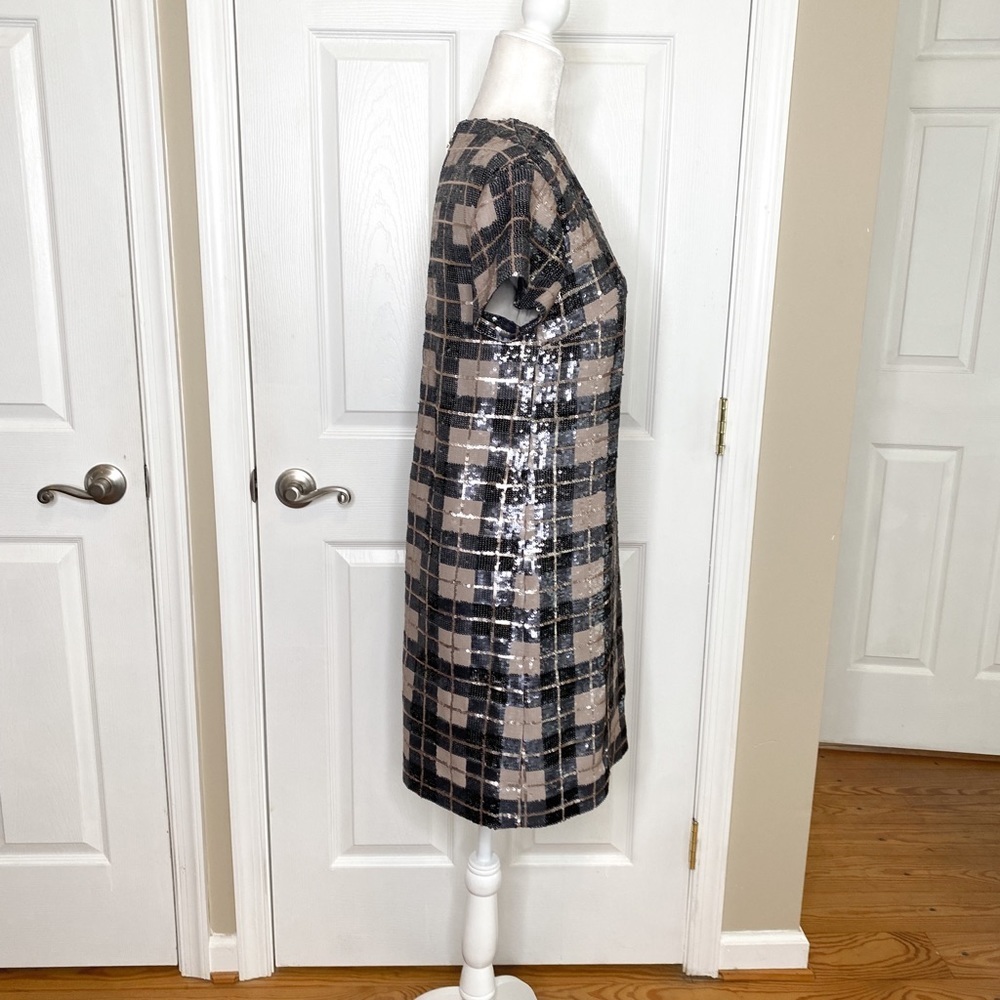 Sample Designer Shift Dress Sequins Plaid Short Sleeve RARE - Picture 3 of 7